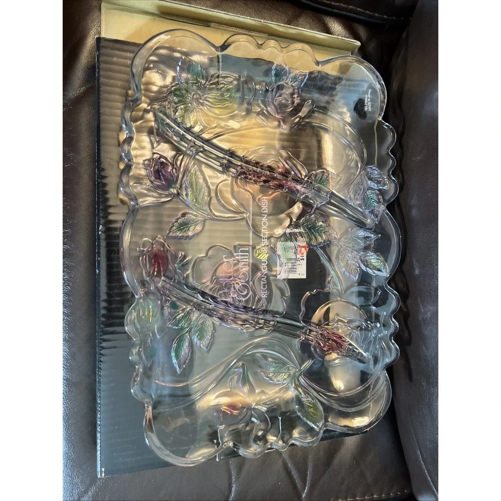 Potter & Smith Serving Dish Rectangular Section Floral,‎ Glass 9X 13